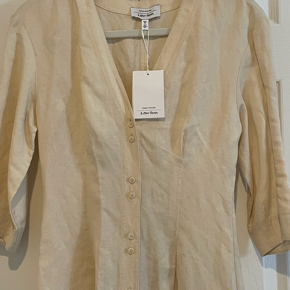 NWT & OTHER STORIES Linen Button Down Midi Dress Cottagcore Prairie - Picture 4 of 7
